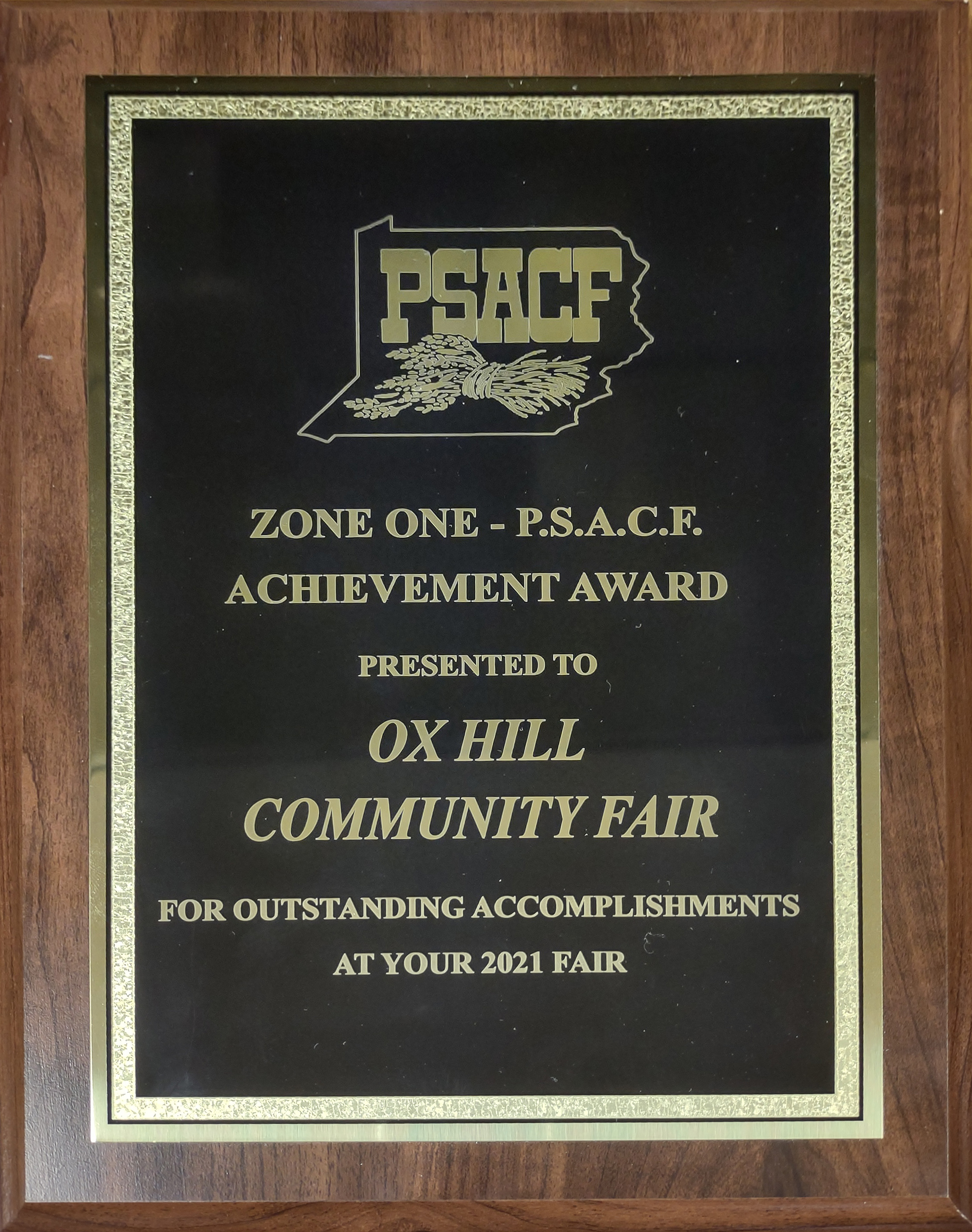 Zone One Achievement Award presented to Ox Hill Community Fair